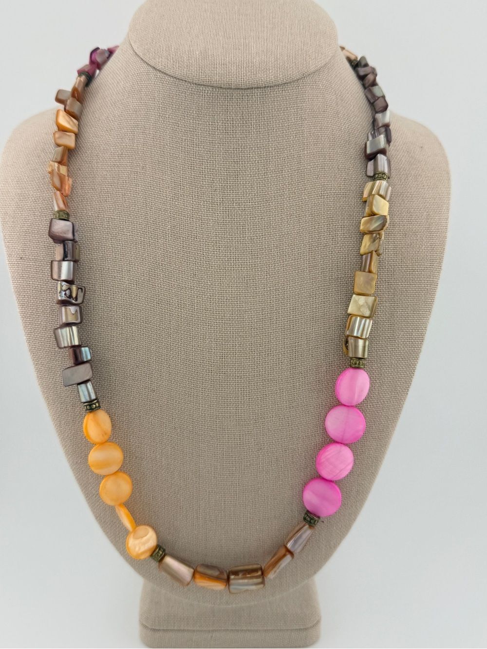 Multi-Color Mother of Pearl Shell Chunky Statement Necklace Asymmetrical